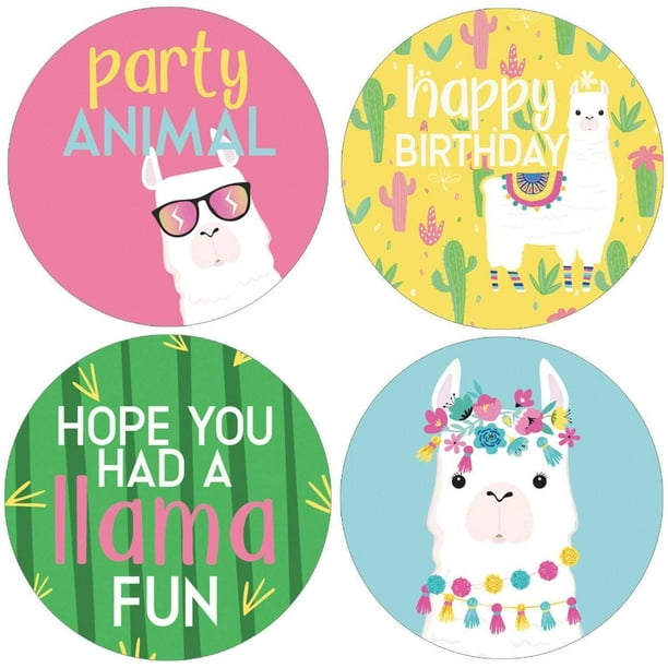 Pink and Purple Llama Birthday Party Personalized 2 Round Stickers Pink and Purple Llama Birthday Party Personalized 2 Round Stickers